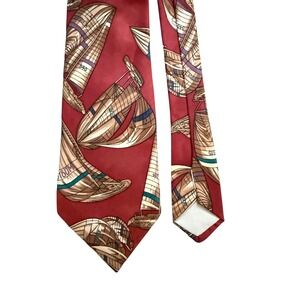 Hardy Amies Silk Nautical Sailboat Red Necktie Mens Formal Accessory Vintage Era